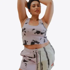 Sree Santhosh Best Selling Splotch Tie Dye Logo Ribbed Tank (Violet)