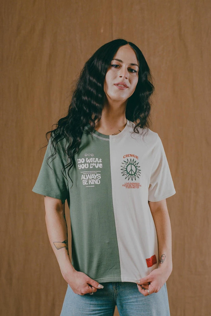 Sree Santhosh Best Selling Happy Love Pieced S/S T-Shirt (Juniper/Chalk) 4 Sree Santhosh Best Selling Happy Love Pieced S/S T-Shirt (Juniper/Chalk)