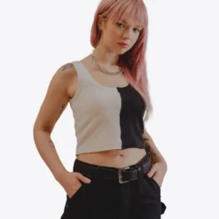 Sree Santhosh Pieced Ribbed Tank (Black/Chalk)