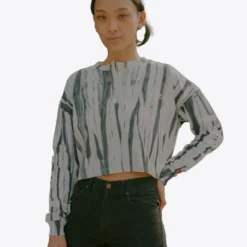 Sree Santhosh Tie Dye Love Peace L/S Cuffed Henley Crop (Mint)