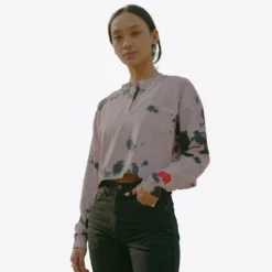 Sree Santhosh Tie Dye Butterfly L/S Cuffed Henley Crop (Mauve) Best Selling