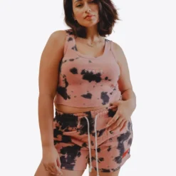 Sree Santhosh Splotch Tie Dye Logo Ribbed Tank (Dusty Rose)