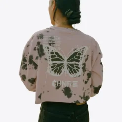 Sree Santhosh Tie Dye Butterfly L/S Cuffed Henley Crop (Mauve) Best Selling