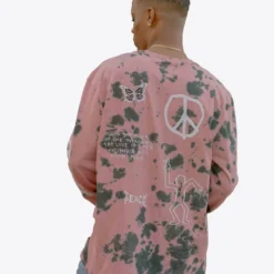 Sree Santhosh Tie Dye Love Peace Cuffed L/S T-Shirt (Dusty Rose/Black)
