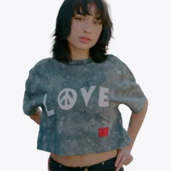 Sree Santhosh Tie Dye Love Peace S/S Crop (Black Marble)