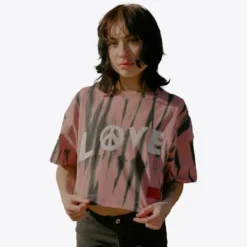 Sree Santhosh Best Selling Tie Dye Love Peace S/S Crop (Dusty Rose)