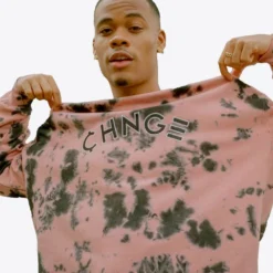 Sree Santhosh Dusty Rose CHNGE Logo Splotch Tie Dye Crewneck