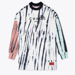 Sree Santhosh Tie Dye Pieced CHNGE Worldwide L/S T-Shirt Dress (Chalk/Dusty Rose/Mint) Best Selling