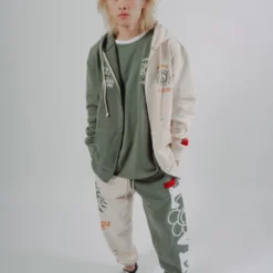 Sree Santhosh Happy People Zip Up Hoodie (Chalk/Juniper)