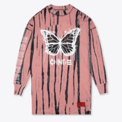 Sree Santhosh Tie Dye Butterfly Logo L/S T-Shirt Dress (Dusty Rose) Best Selling