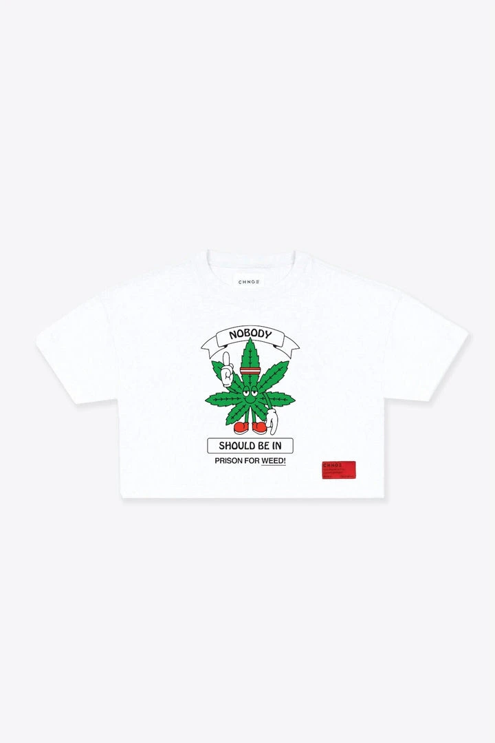 Sree Santhosh Best Selling Cannabis Equity S/S Crop (White) 1 Sree Santhosh Best Selling Cannabis Equity S/S Crop (White)