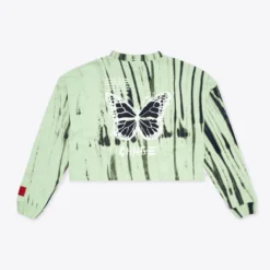 Sree Santhosh Best Selling Tie Dye Butterfly L/S Cuffed Henley Crop (Citron)