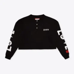 Sree Santhosh Best Selling Black LVPE L/S Henley Crop Top