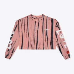 Sree Santhosh Best Selling Tie Dye Love Peace L/S Cuffed Henley Crop (Dusty Rose)