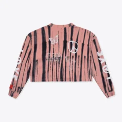 Sree Santhosh Best Selling Tie Dye Love Peace L/S Cuffed Henley Crop (Dusty Rose)