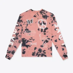 Sree Santhosh Tie Dye Love Peace Cuffed L/S T-Shirt (Dusty Rose/Black)