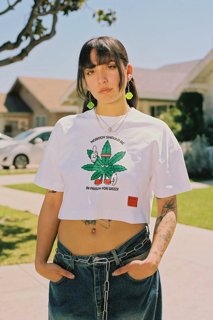 Sree Santhosh Best Selling Cannabis Equity S/S Crop (White) 2 Sree Santhosh Best Selling Cannabis Equity S/S Crop (White)