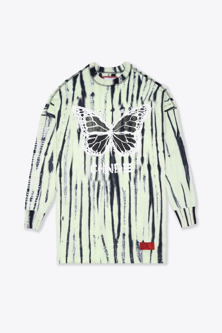 Sree Santhosh Tie Dye Butterfly Logo L/S T-Shirt Dress (Pistachio) 1 Sree Santhosh Tie Dye Butterfly Logo L/S T-Shirt Dress (Pistachio)
