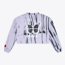 Sree Santhosh Best Selling Tie Dye Butterfly L/S Cuffed Henley Crop (Violet)