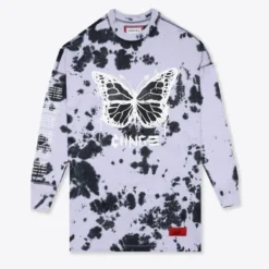 Sree Santhosh Best Selling Tie Dye Butterfly Logo L/S T-Shirt Dress (Violet)